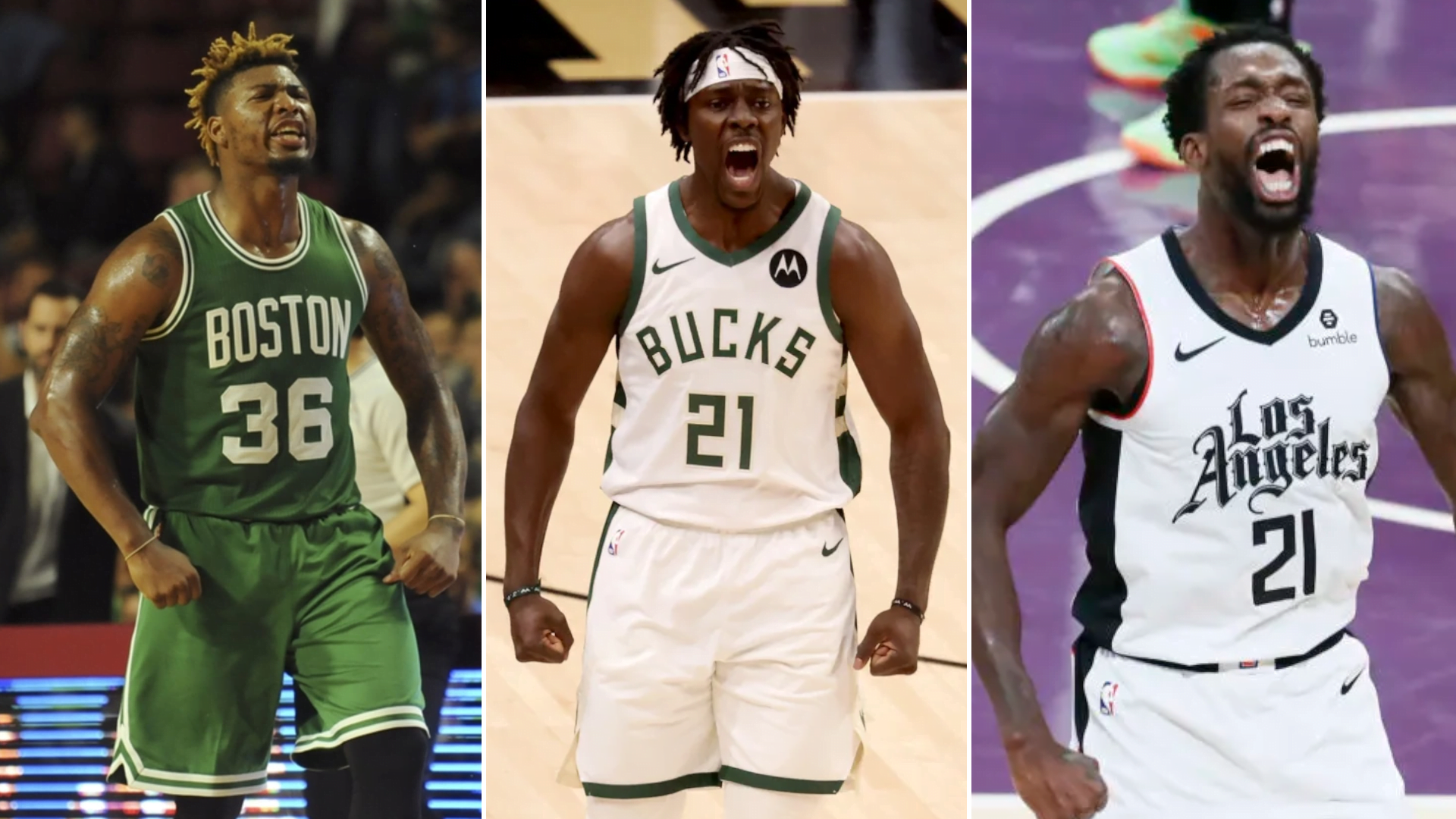 De gauche à droite, Marcus Smart, Jrue Holiday et Pat Beverley