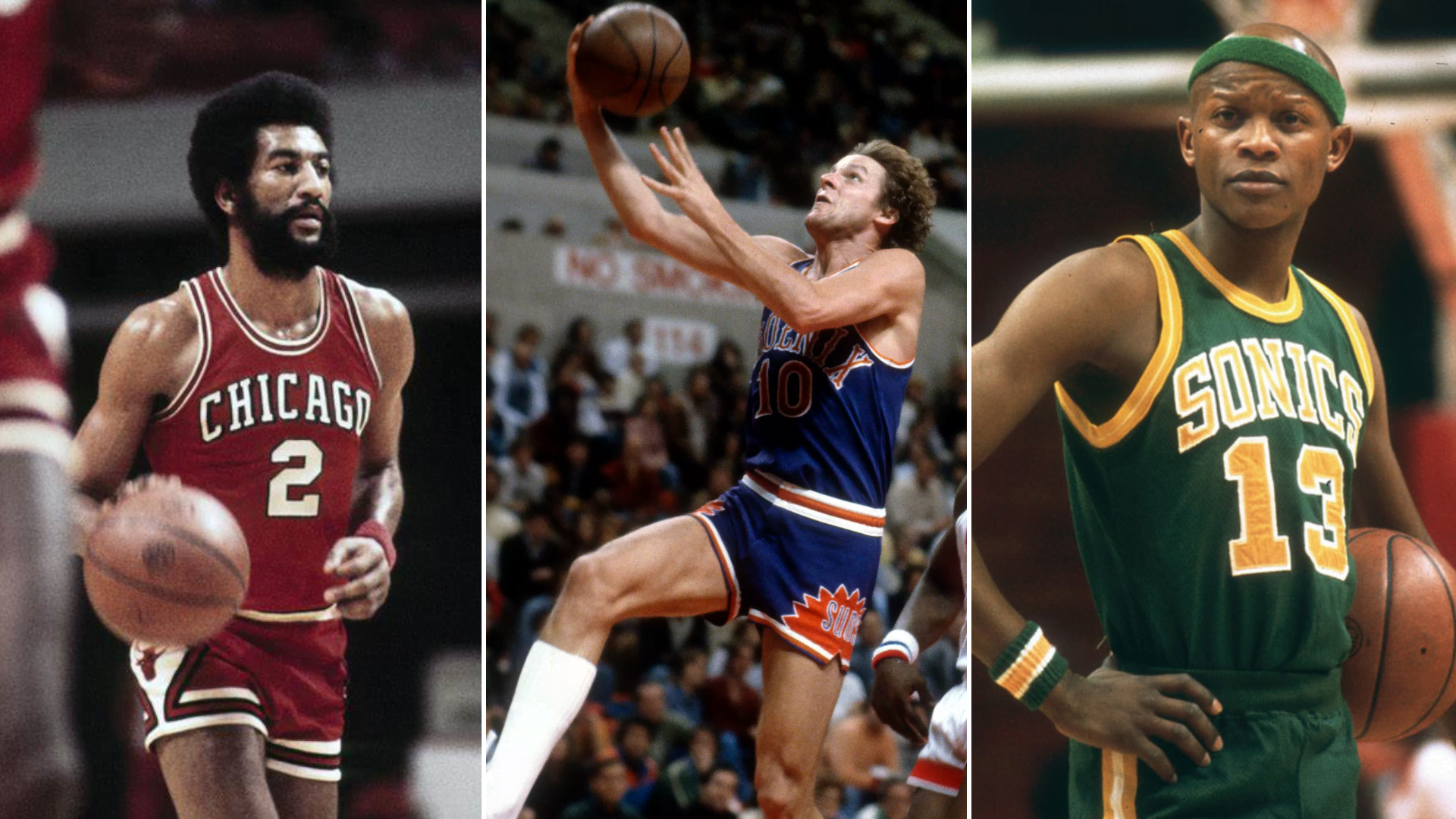 De gauche à droite, Norm Van Lier, Don Buse et Slick Watts