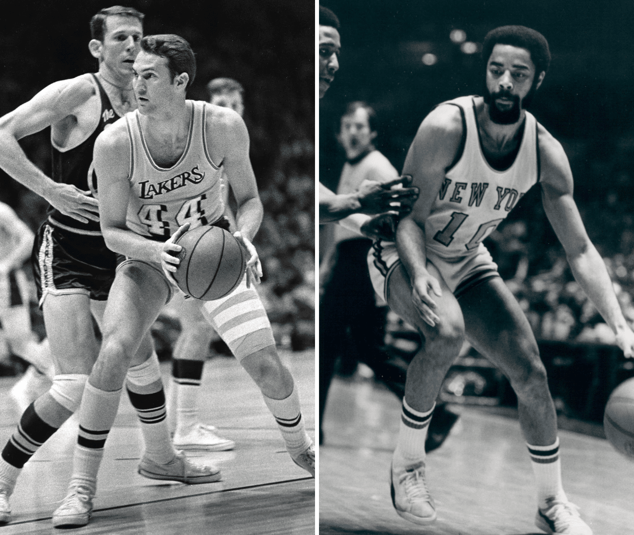 De gauche à droite, Jerry West et Walt Frazier