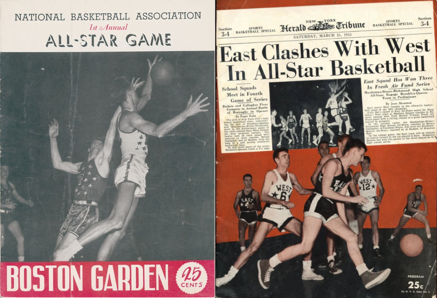 Les affiches, guide et article sur le premier All Star Game de 1951. 