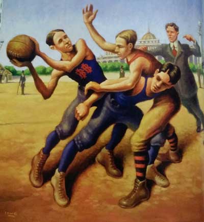 Le basketball en 1904 était bien, bien différent. Artiste inconnu.