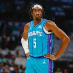 Oct 25, 2023; Charlotte, North Carolina, USA; Charlotte Hornets center Mark Williams (5) stands on the court during the first quarter against the Atlanta Hawks at Spectrum Center. Mandatory Credit: Nell Redmond-USA TODAY Sports / Nell Redmond-USA TODAY Sports