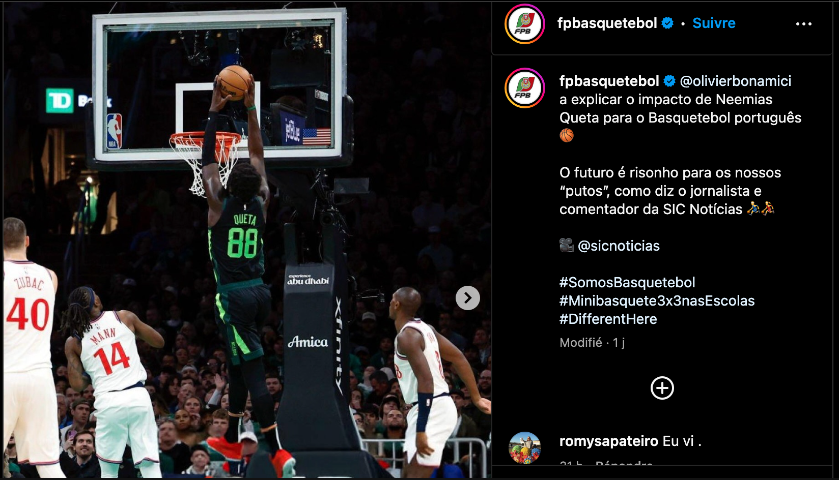 L'explication de l'impact de Neemias Quete sur le basket portugais. 