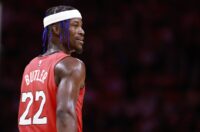 Jimmy Butler pourrait bien être au coeur de cette trade deadline. Crédit : Rhona Wise-Imagn Images