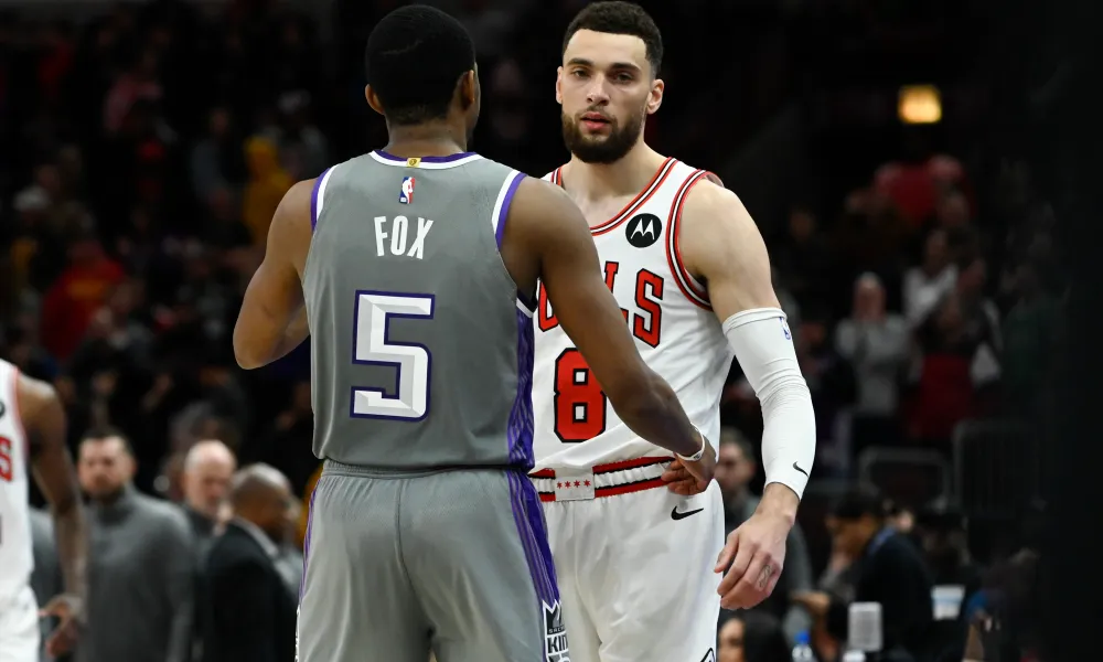 De'Aaron Fox et Zach LaVine, les deux principales pièces de ce trade. Crédit : Matt Marton via USA TODAY Sports